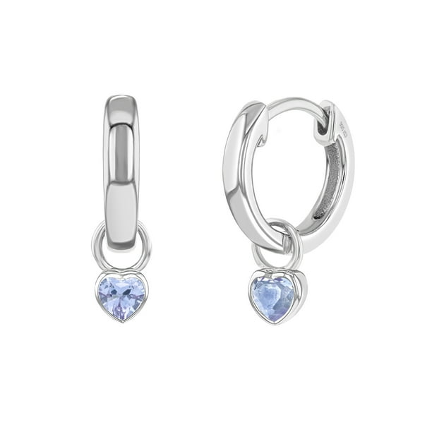 925 Sterling Silver Lavender Crystal 4mm Heart Sleeper Hoop Earrings Kids Girls 925 Sterling Silver Lavender Crystal 4mm Heart Sleeper Hoop Earrings Kids Girls